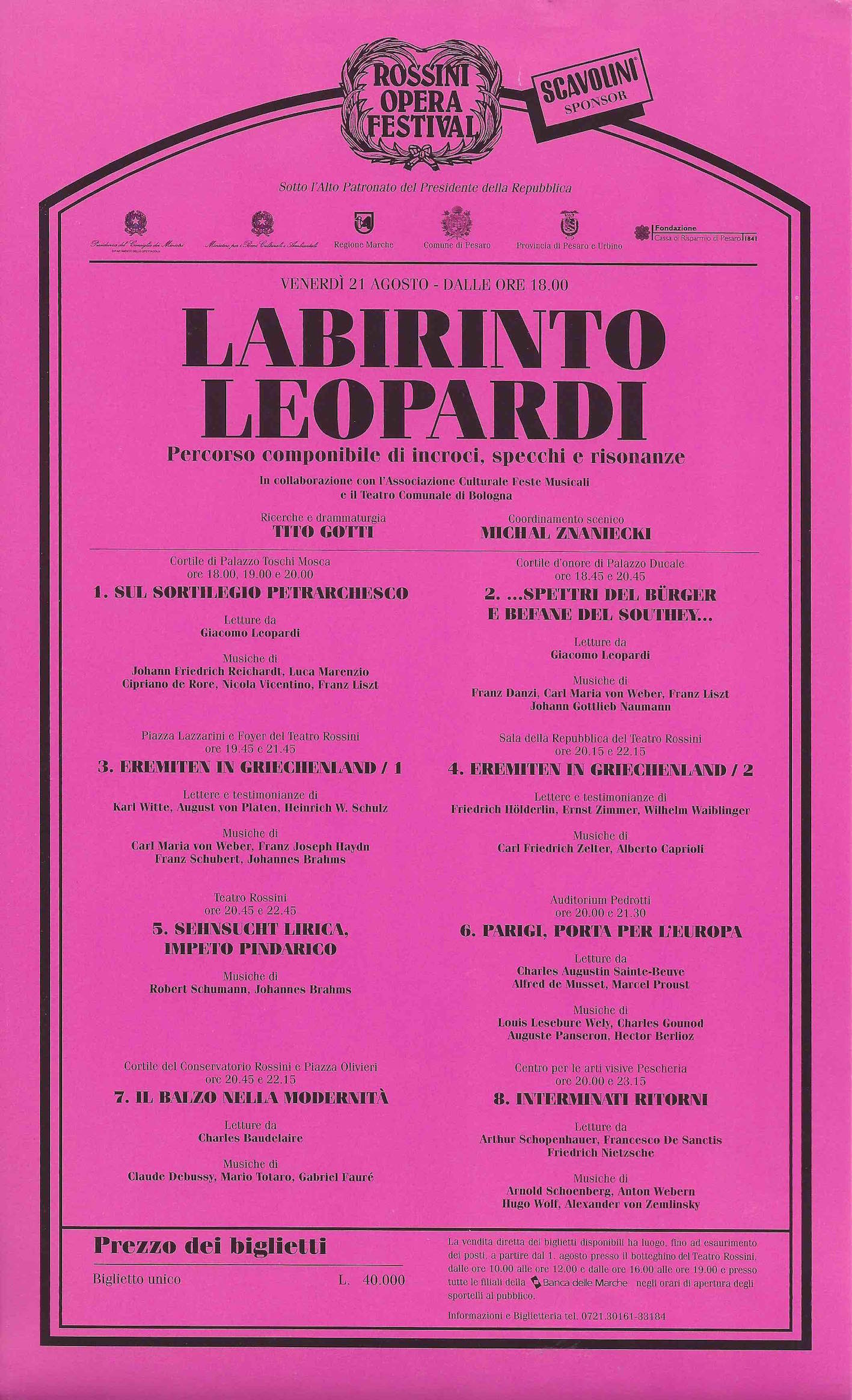 LABIRINTO LEOPARDI - ROSSINI OPERA FESTIVAL 1998