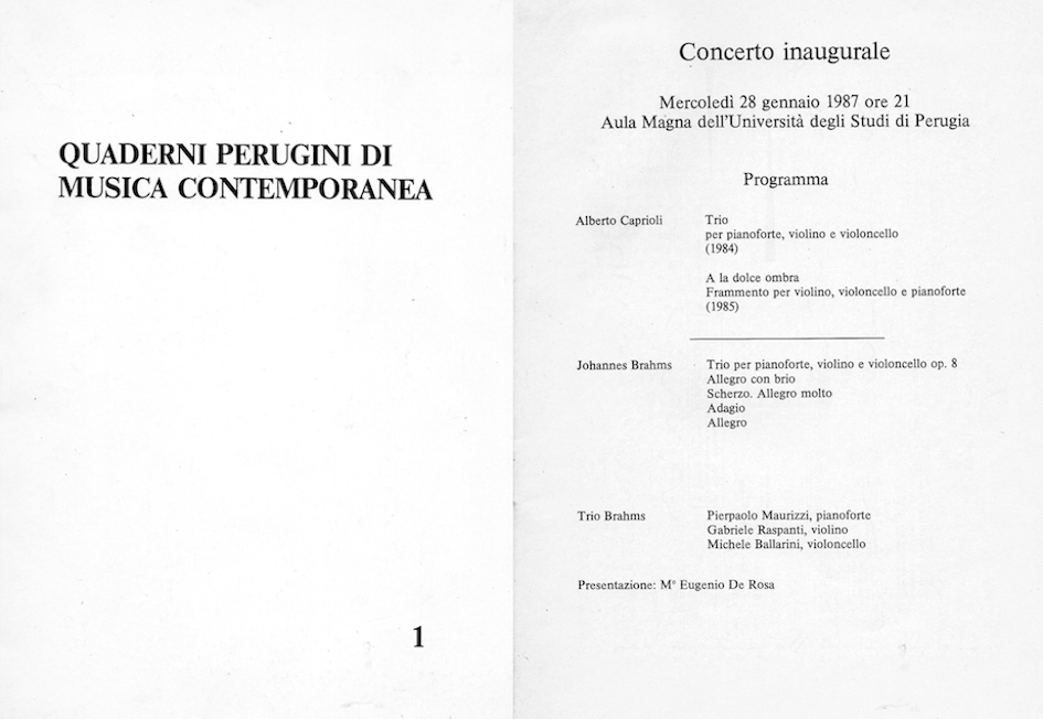 QUADERNI PERUGINI DI MUSICA CONTEMPORANEA, 1, 1987