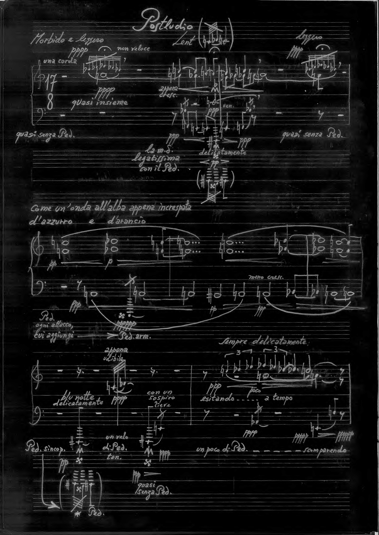 ALBERTO CAPRIOLI, POSTLUDIO PER PIANOFORTE SOLO, DA: FUGGENTE (2011), PAG. 1 DELLA PARTITURA